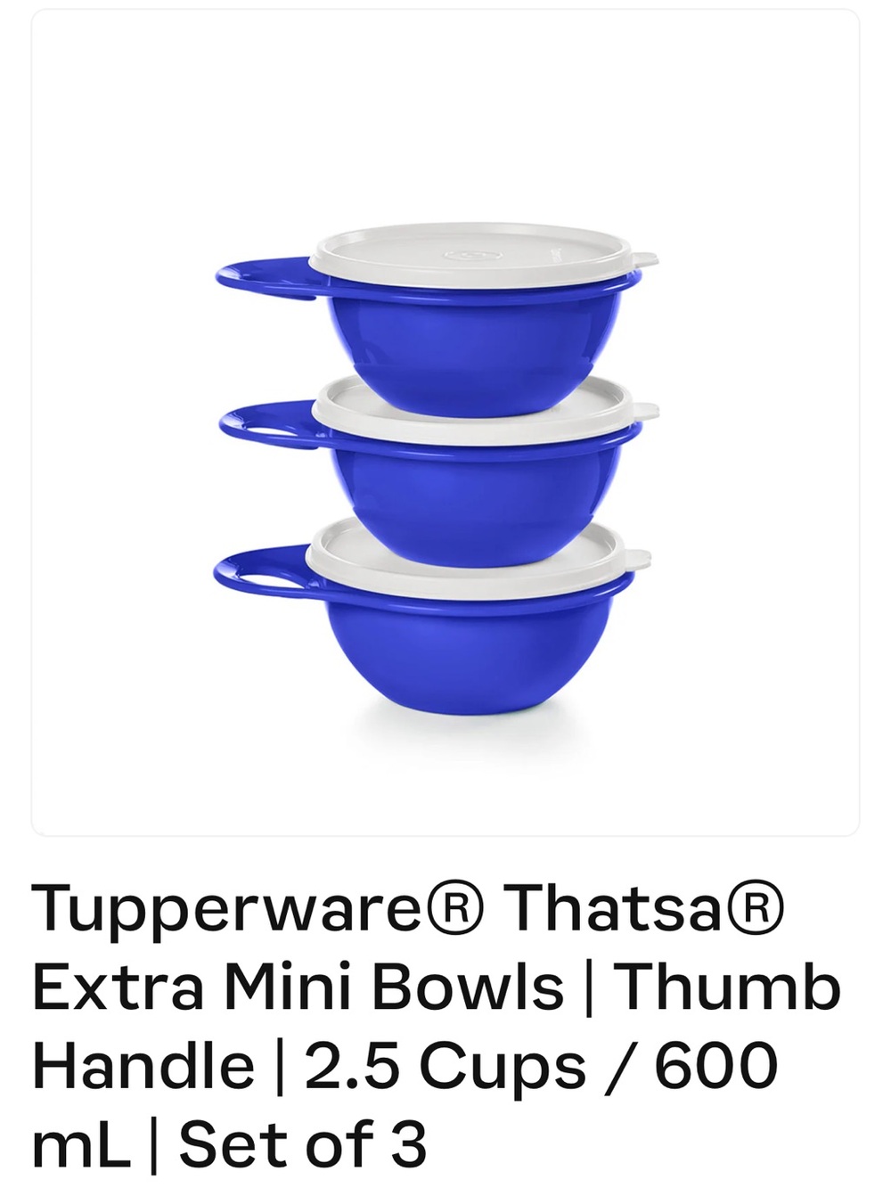 Tupperware Blue Mini Bowls with White Lids (Set of 3)
